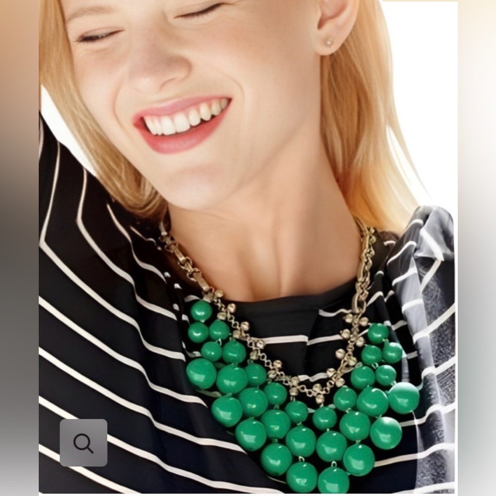 Stella&Dot Green Gold Vintage Jolie Beaded Bib Statement Necklace Retired Sample